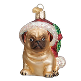 Holly Hat Pug Ornament