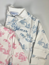 Blue Toile Zipper Footie