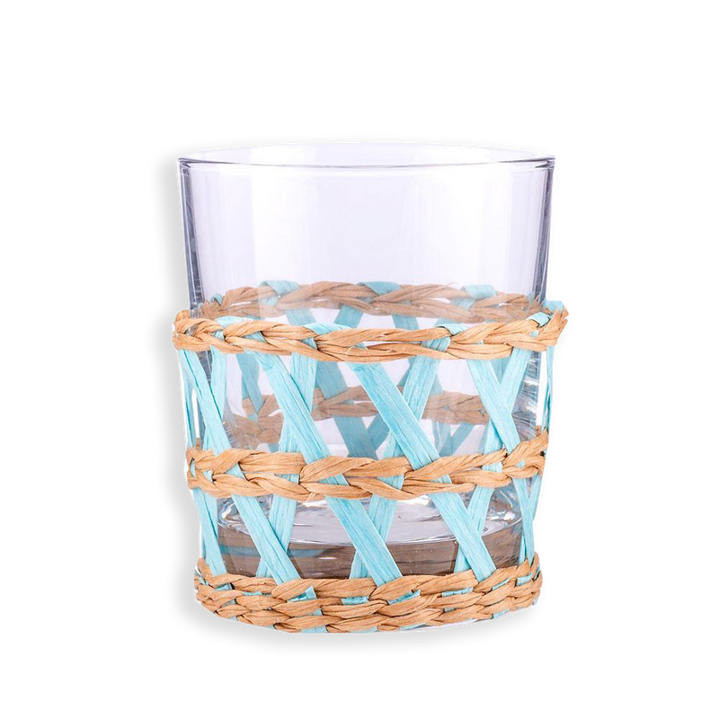 Seagrass Wrapped Glassware, Light Blue