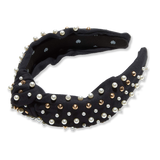Woven Multi Pearl and Stud Knotted Headband, Jet Gold