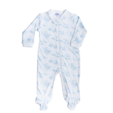 Blue Toile Zipper Footie