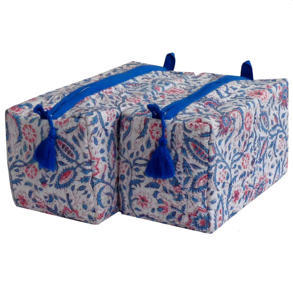 Blue and Pink Blockprint Zipper Pouches