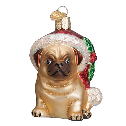 Holly Hat Pug Ornament
