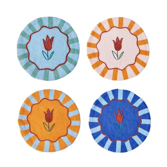 Jardin Embroidered Linen Coasters, set of 4