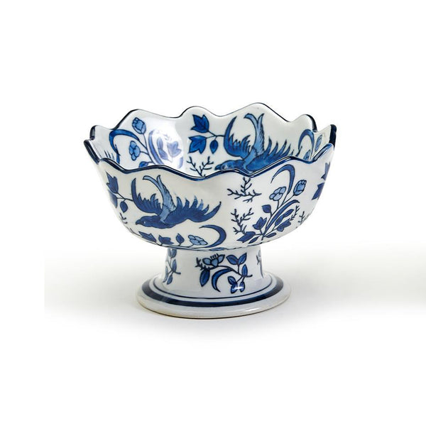 Blue & White Scalloped Footed Bowl