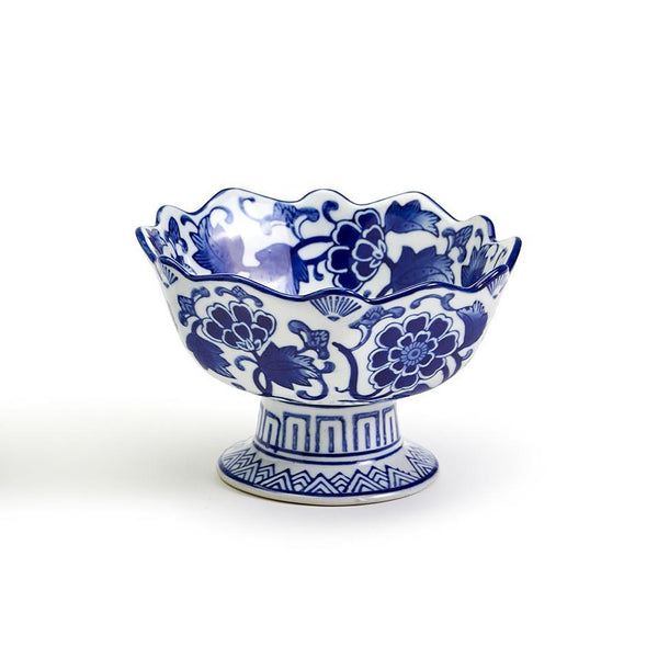 Blue & White Scalloped Footed Bowl