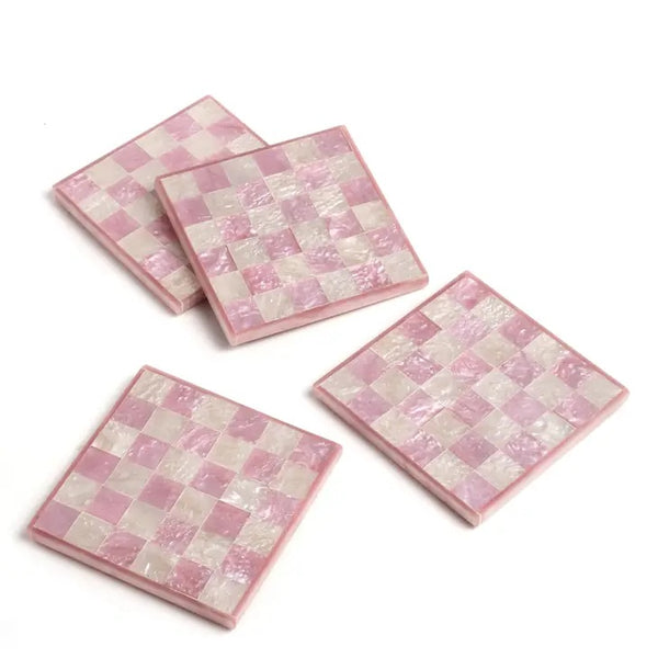 Pink Check Coasters