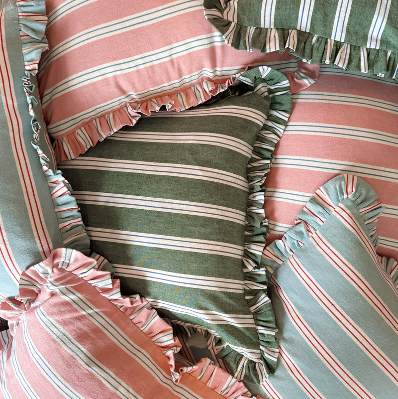 Green Stripe Ruffle Dec Pillow