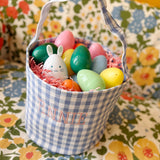 Blue Gingham Seersucker Easter Bucket Basket