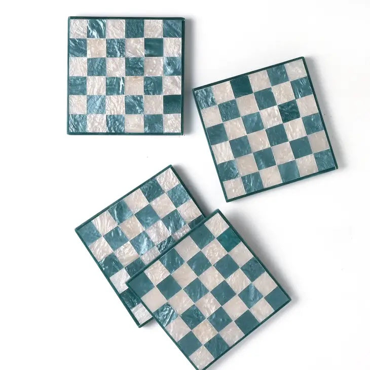 Blue Check Coaster, set of 4