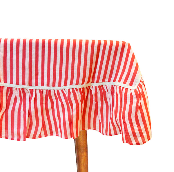 Cherry Red Striped Tablecloth