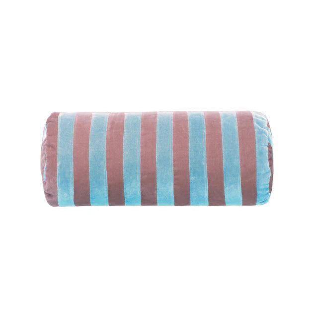 Stripe Velvet Bolster, Blue Dust & Old Rose