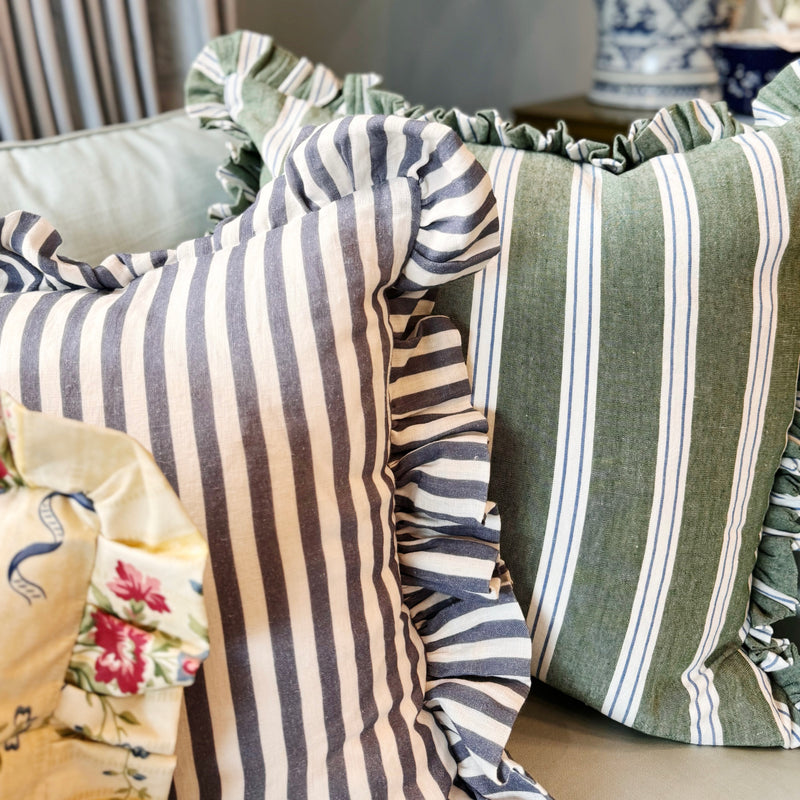 Green Stripe Ruffle Dec Pillow – Biscuit Home
