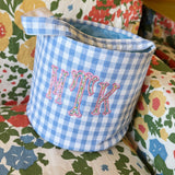 Blue Gingham Seersucker Easter Bucket Basket