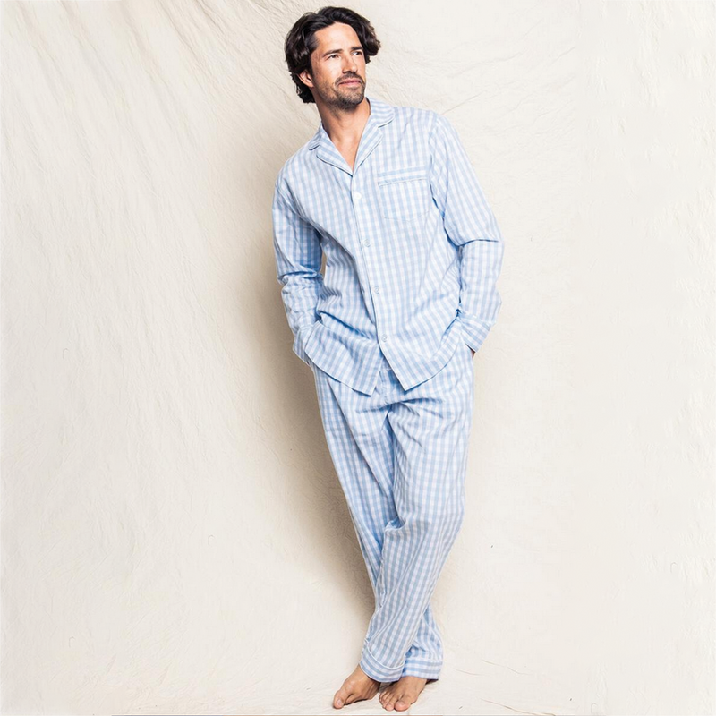 Men's Light Blue Gingham Pajama Set