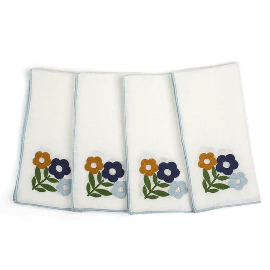 Floral Embroidered Linen Napkins, set of 4