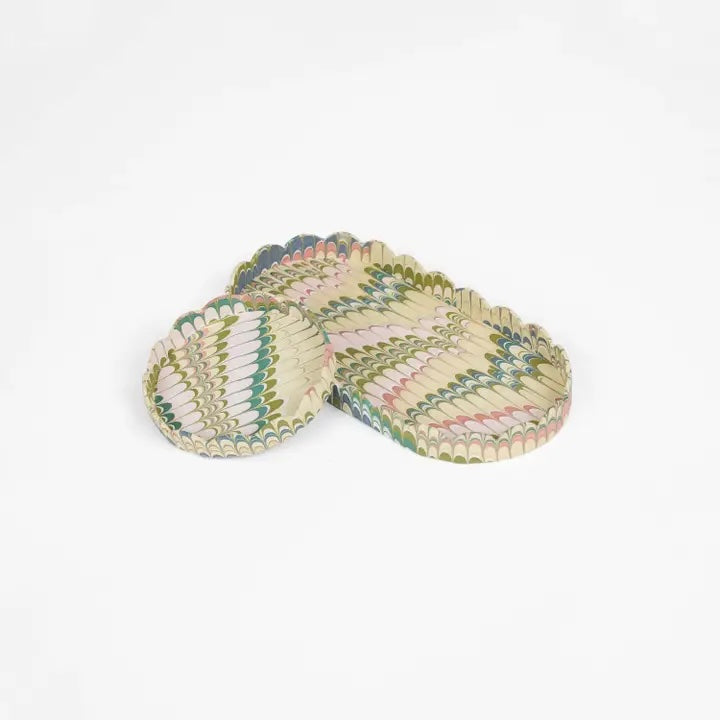 Marbled Round Scallop Tray Set