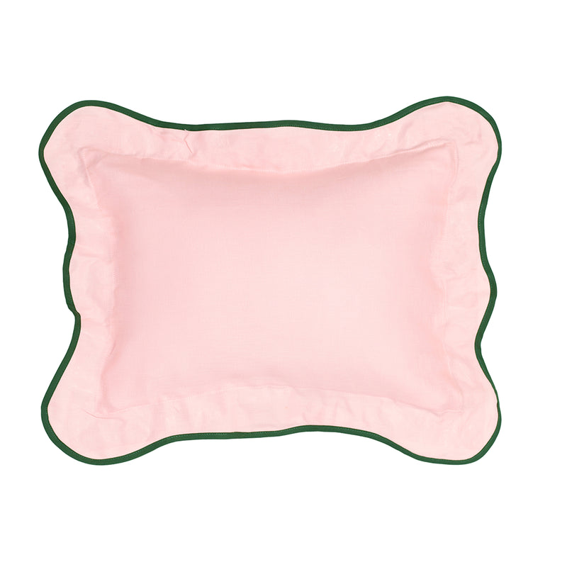 Pink & Hunter Green Linen Scallop Boudoir Sham