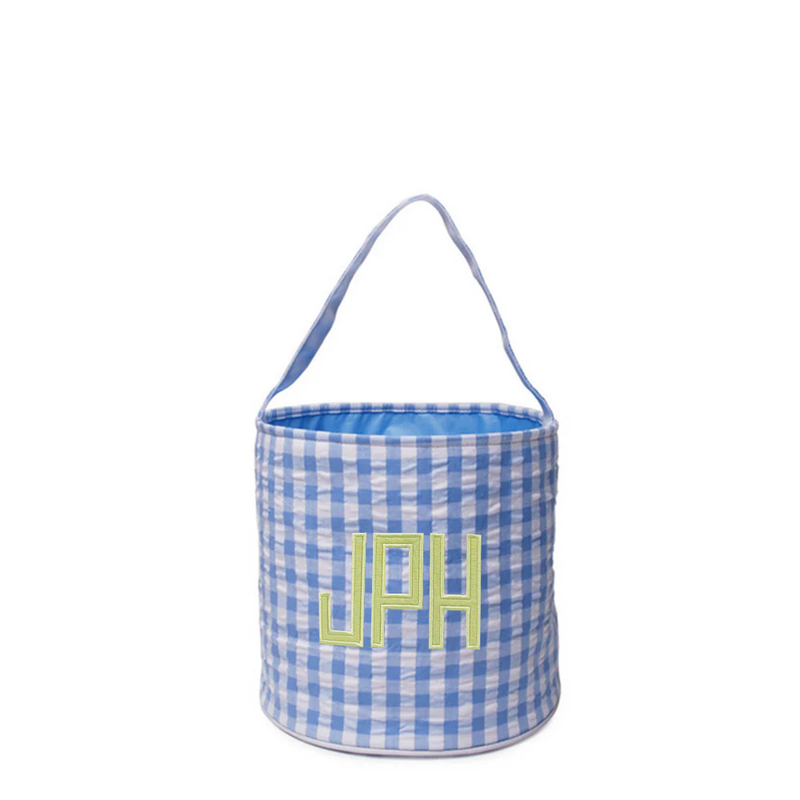 Blue Gingham Seersucker Easter Bucket Basket