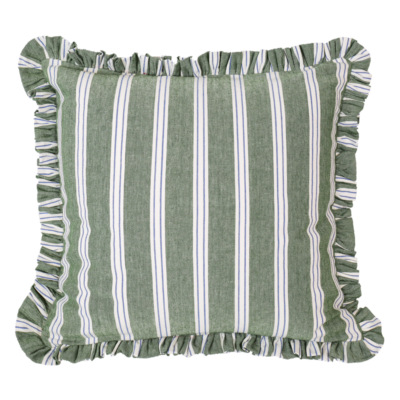 Green Stripe Ruffle Dec Pillow – Biscuit Home