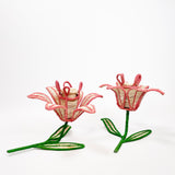 Woven Pink and Green Lily Candle Holder, set of 2