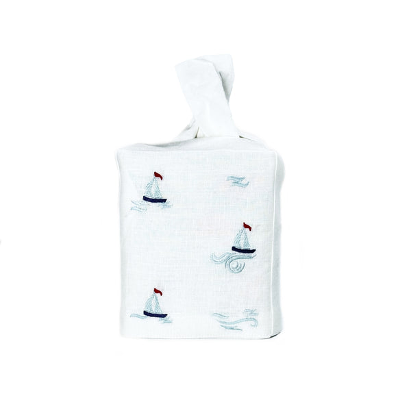 Sailboat Linen Tissue Box Cover