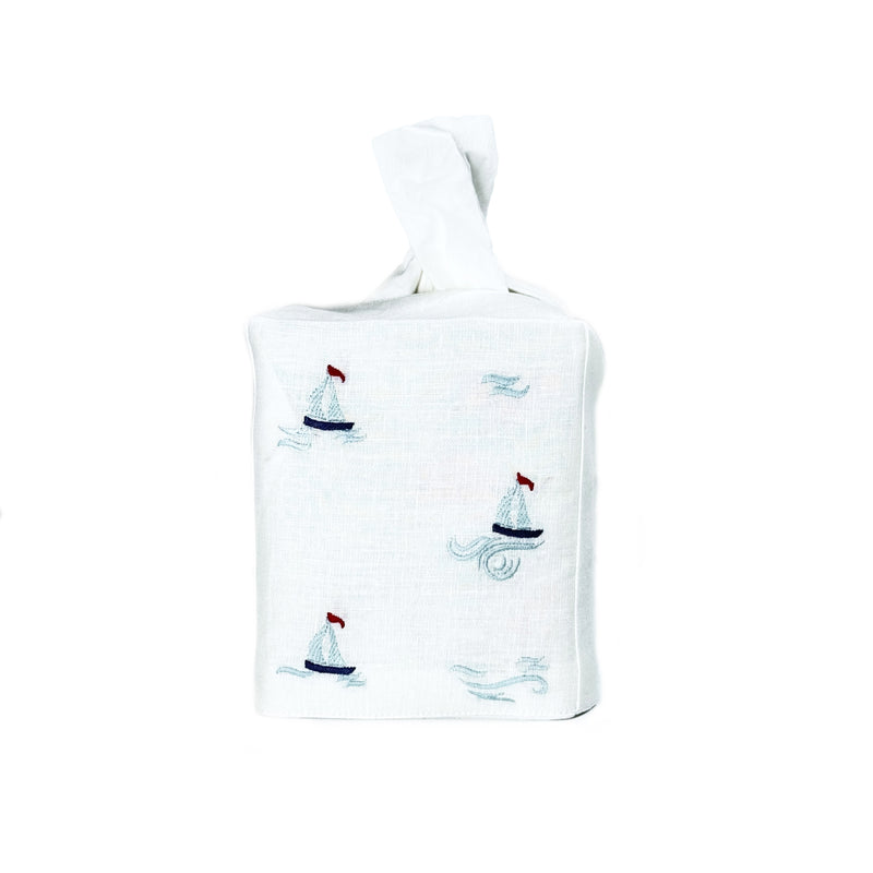 Sailboat Linen Tissue Box Cover