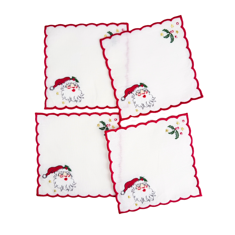 Vintage Santa Cocktail Napkins, set of 4