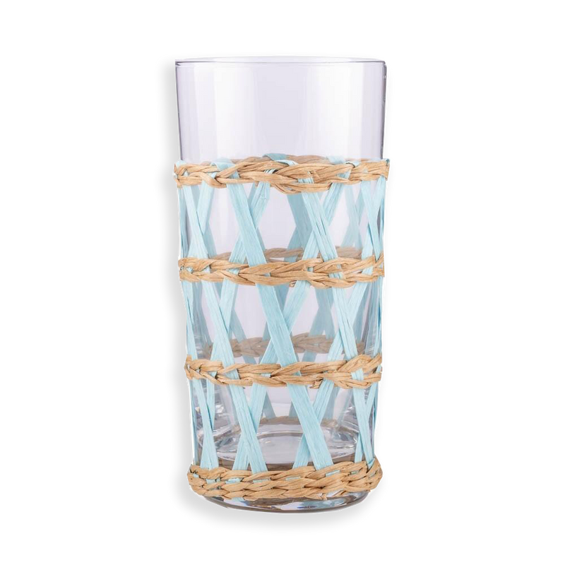 Seagrass Wrapped Glassware, Light Blue