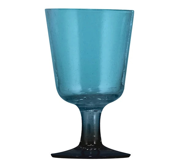 Handblown Recycled Wine Glass, Mineral Blue
