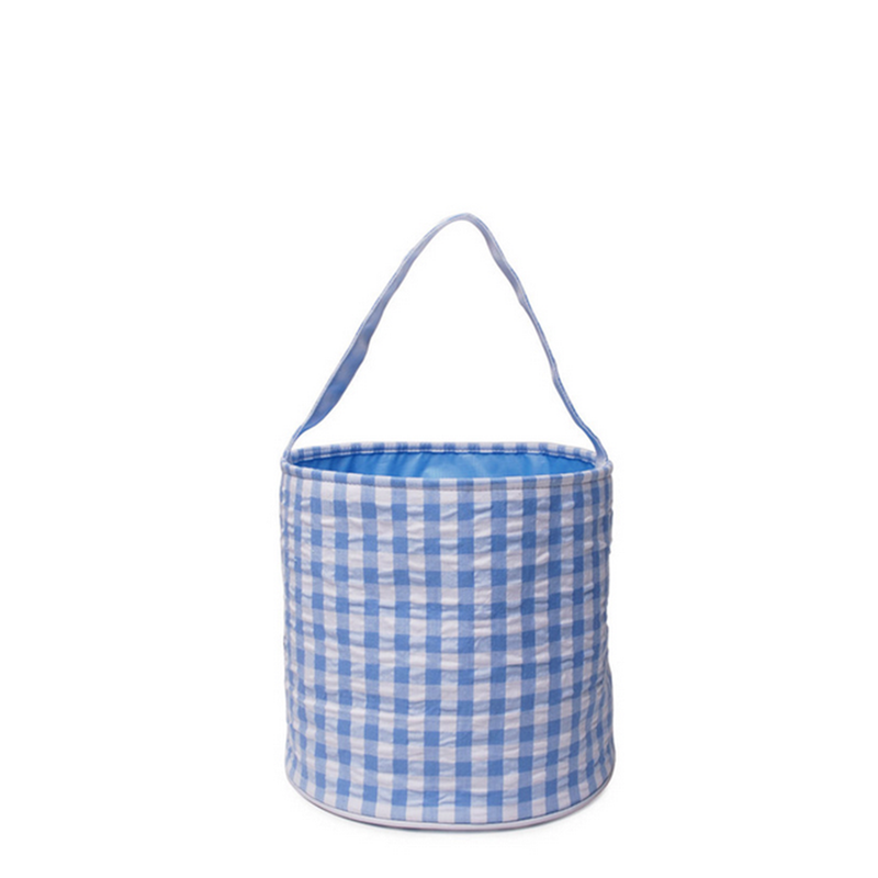 Blue Gingham Seersucker Easter Bucket Basket