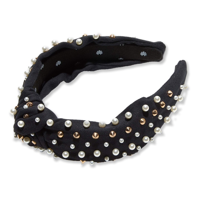 Woven Multi Pearl and Stud Knotted Headband, Jet Gold