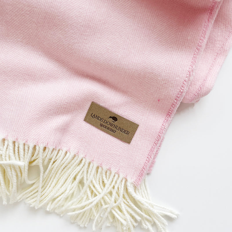 Italian Herringbone Throw, Pale Pink