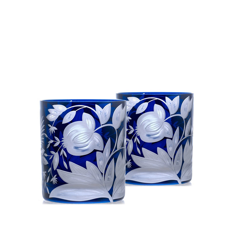 Floral Double Old Fashioned Glass, Pair