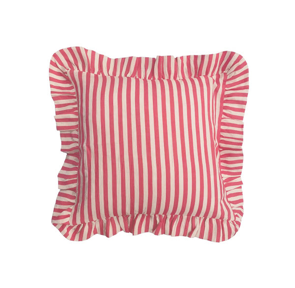 Cherry Red Striped Cushion Cover