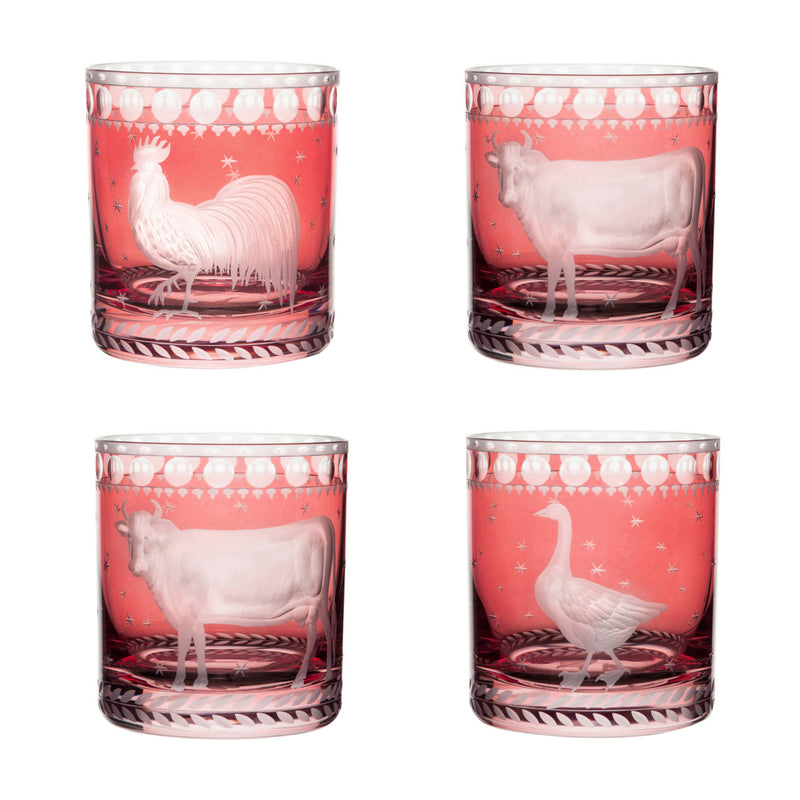 Farmyard Double Old Fashioned, Set of 4