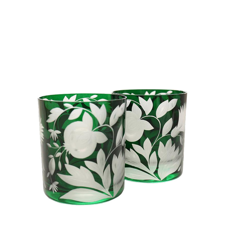 Floral Double Old Fashioned Glass, Pair