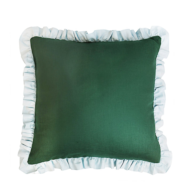 Hunter Green + Soft Blue Ruffle Sham