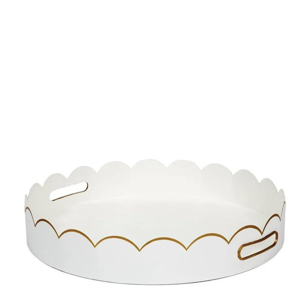White Scalloped Metal Tray, Round