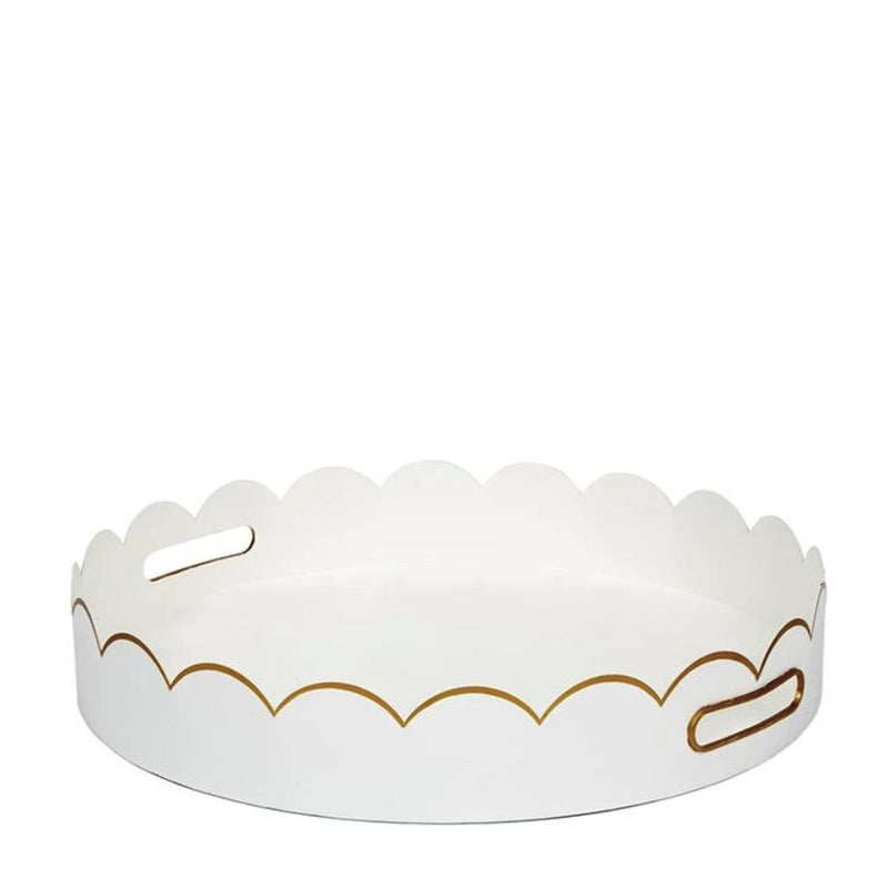 White Scalloped Metal Tray, Round
