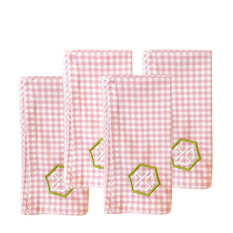 Monogrammed Pink Gingham Dinner Napkins