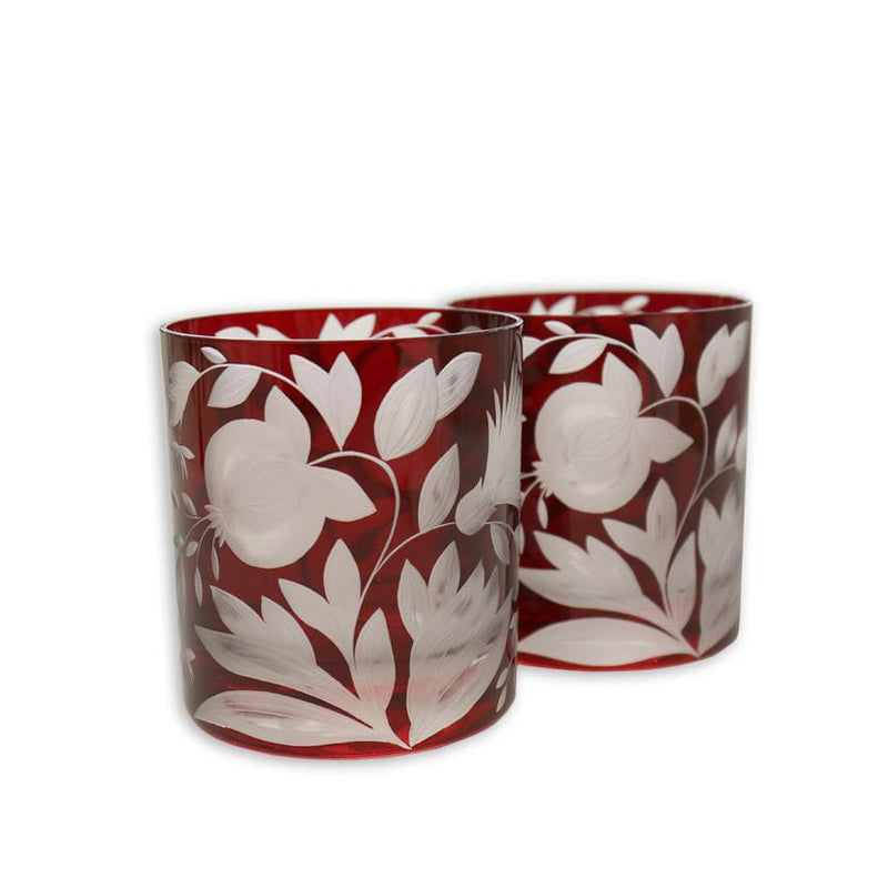 Floral Double Old Fashioned Glass, Pair