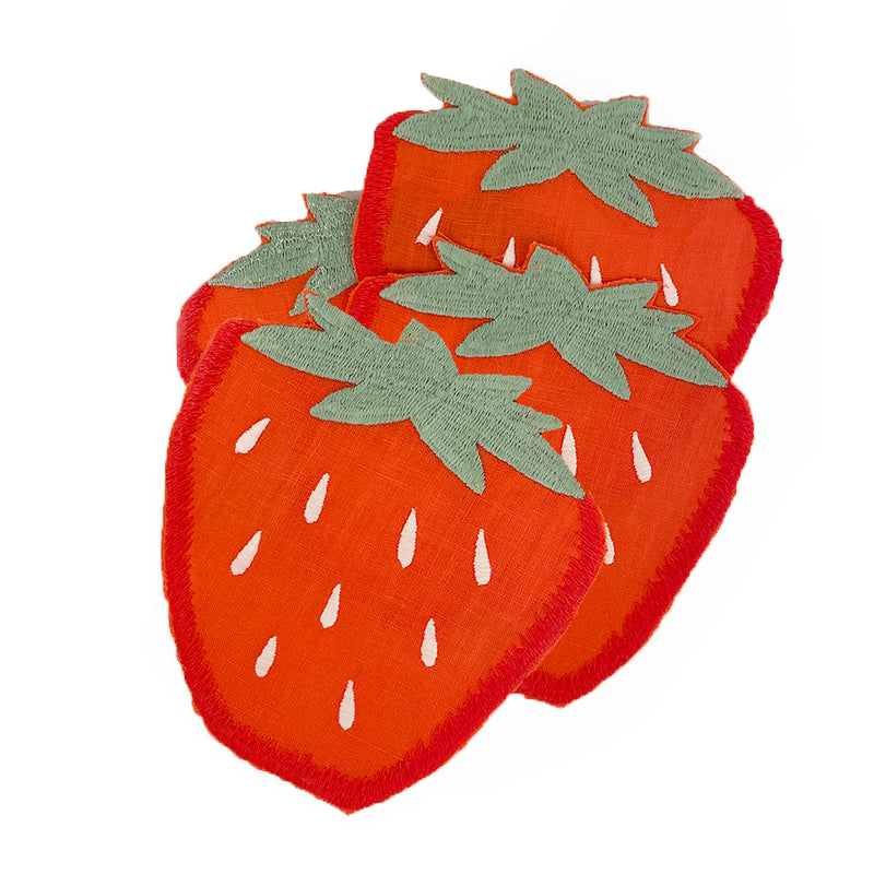 Strawberry Shaped Cocktail Napkins, set of 4